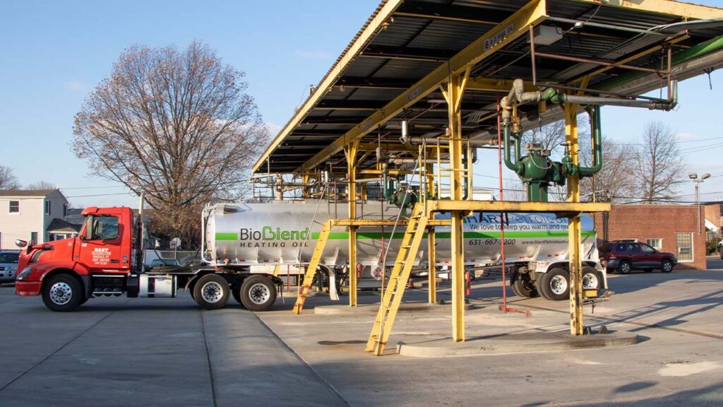 Heating oil storage tanks in a yard