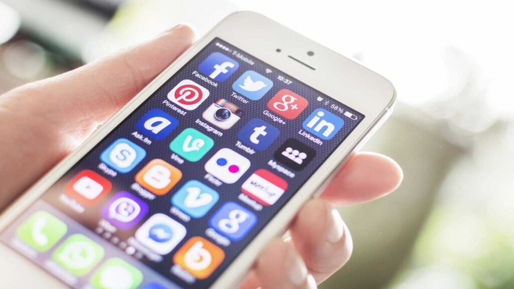 social media icons on phone